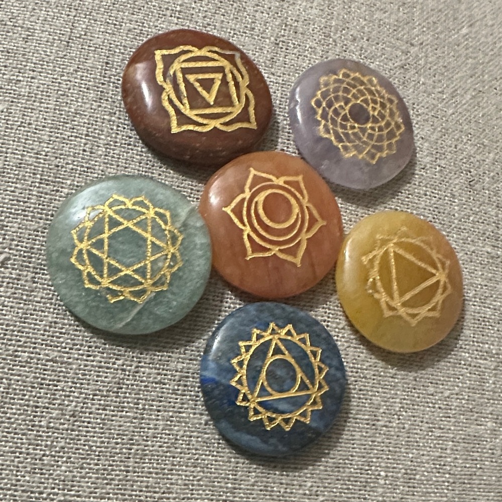 Chakra Healing Stone Set with Gold Symbols